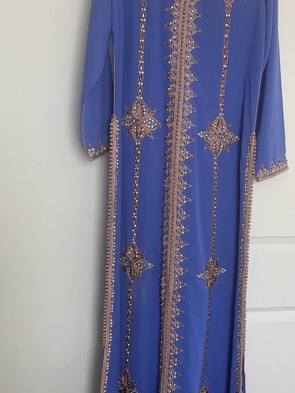 Royal Blue Long Sleeve Embellished Maxi Dress